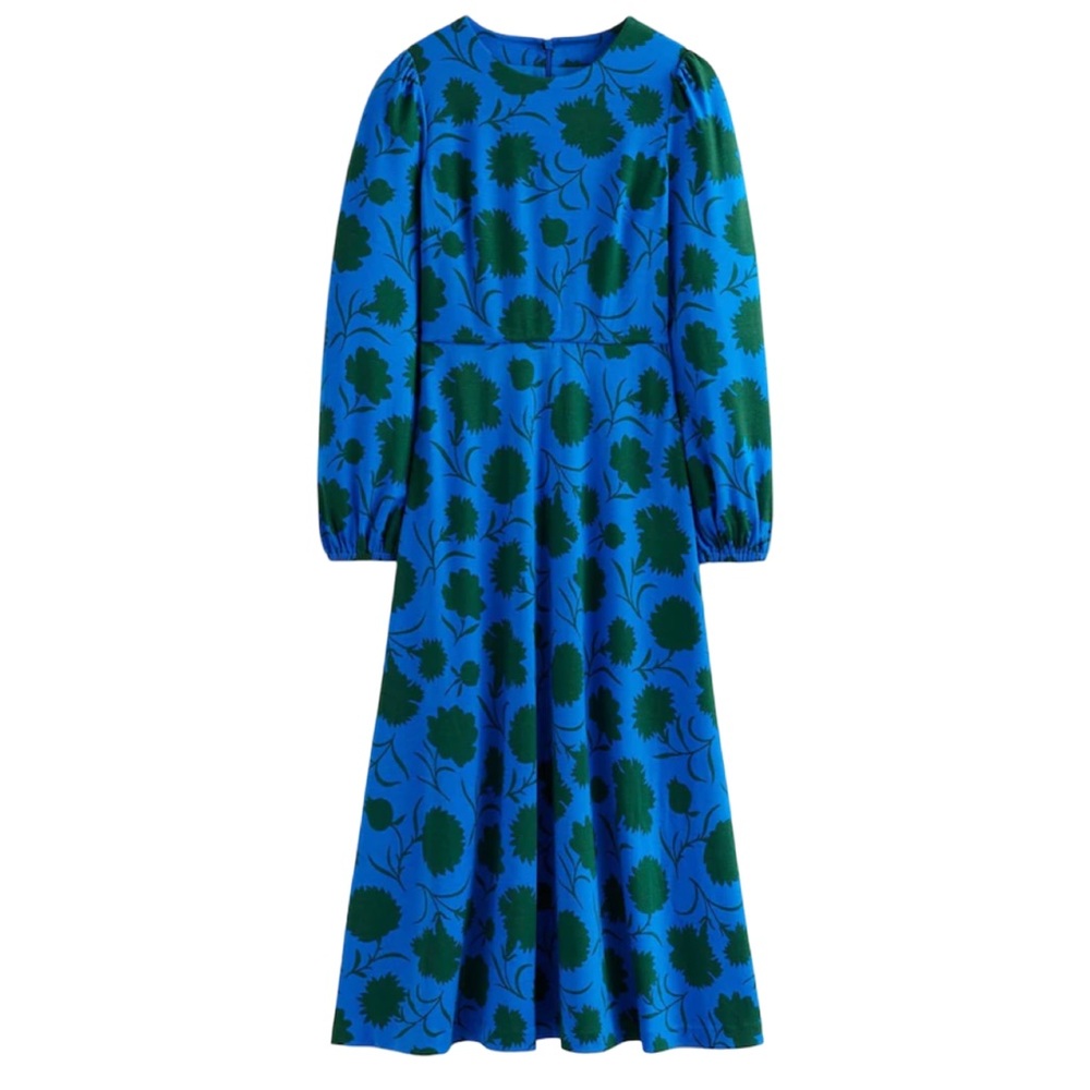 Boden 70s Blue Twisted Waist Jersey Dress Size 14R - Picture 4 of 10